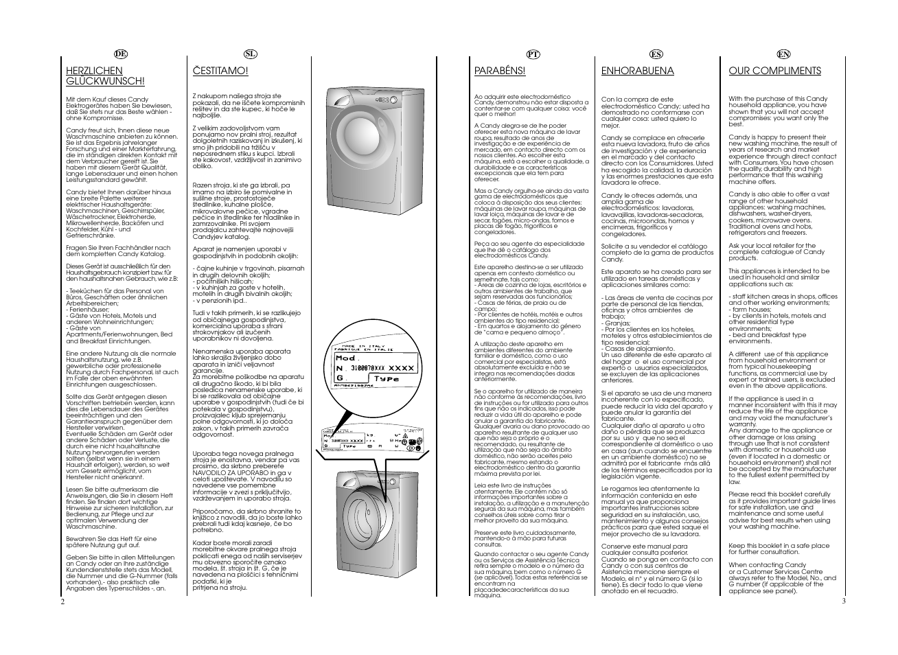 Herzlichen glückwunsch, Our compliments, Âestitamo | Parabéns, Enhorabuena | Candy GO 126DF__L-S User Manual | Page 2 / 41