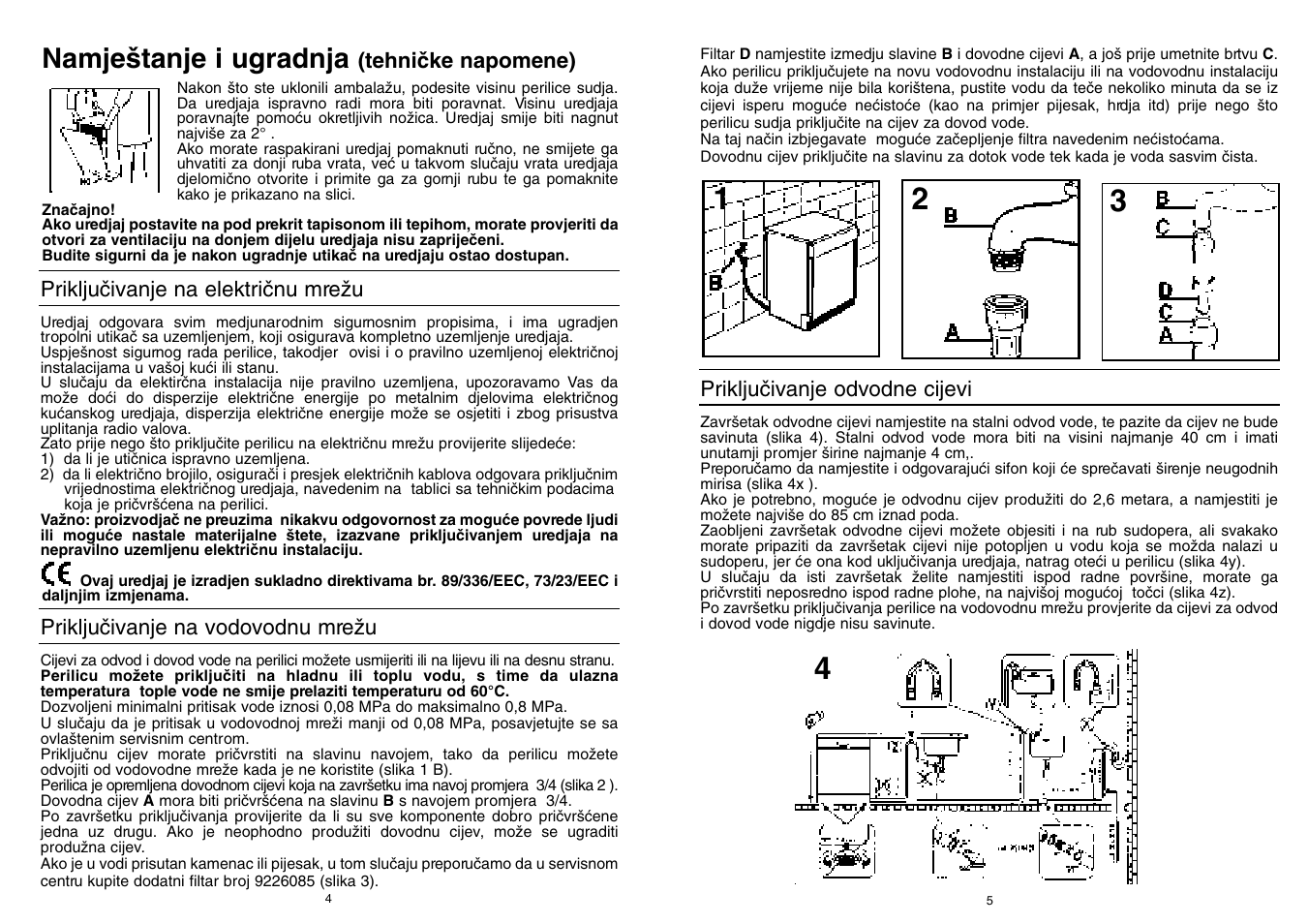 Namje‰tanje i ugradnja | Candy CD 600 User Manual | Page 3 / 77
