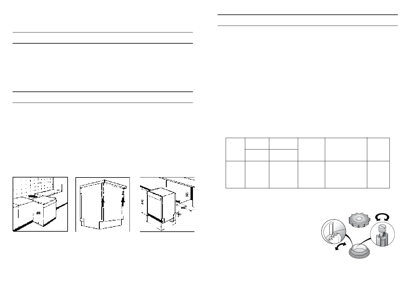 Réglage de l’adoucisseur d’eau, Installation dans un ensemble de cuisine moderne, Ouverture de la porte | Adoucisseur d’eau | Candy CD 600 User Manual | Page 67 / 77