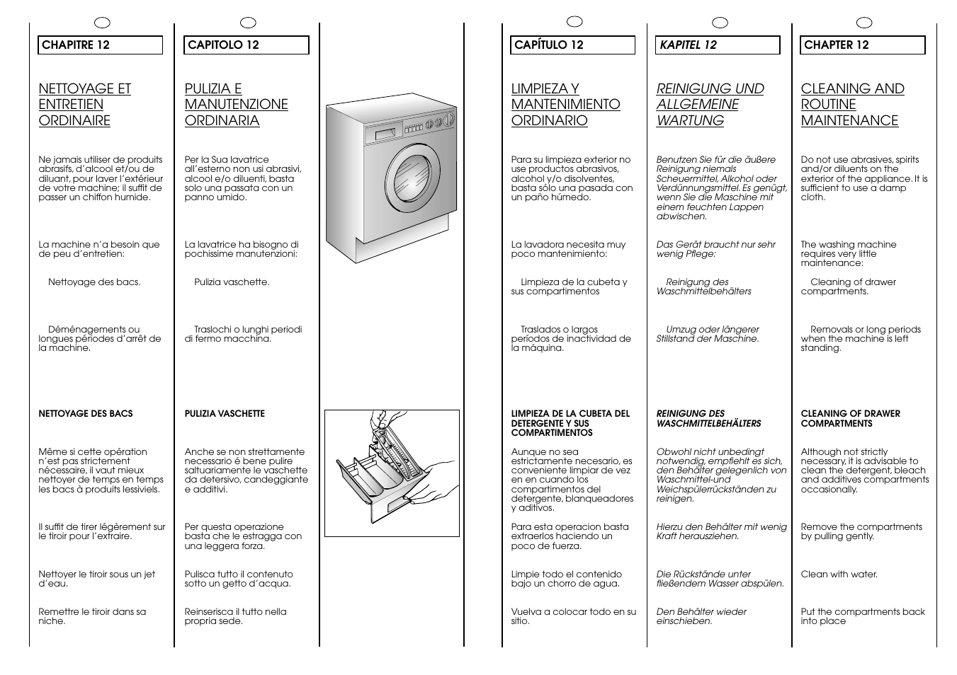 Nettoyage et entretien ordinaire, Reinigung und allgemeine wartung, Cleaning and routine maintenance | Pulizia e manutenzione ordinaria, Limpieza y mantenimiento ordinario | Candy ICL 100 TR H__C User Manual | Page 28 / 33