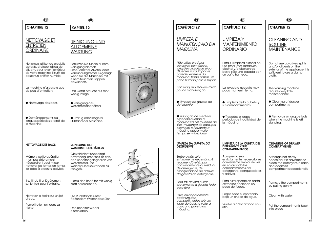 Nettoyage et entretien ordinaire, Cleaning and routine maintenance, Limpieza y mantenimiento ordinario | Reinigung und allgemeine wartung, Limpeza e manutenção da maquina | Candy CWB 1308__L-S User Manual | Page 34 / 41