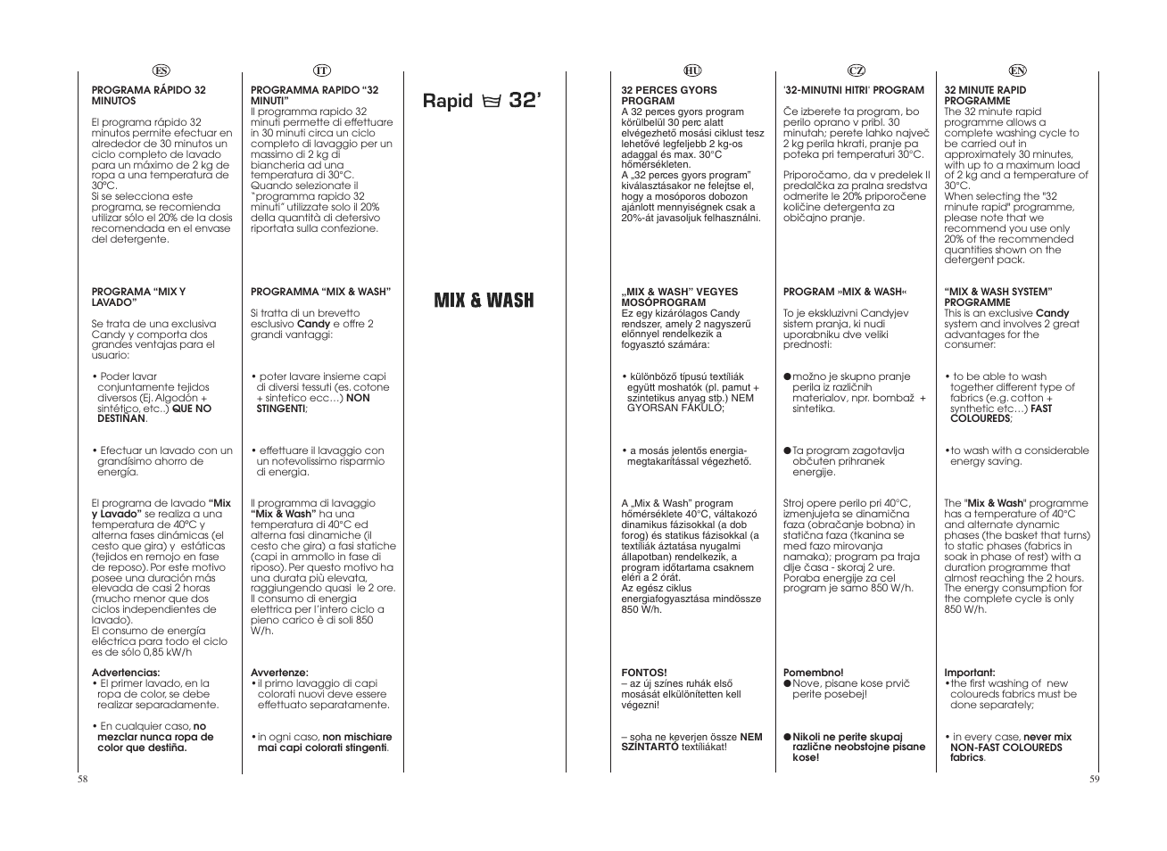 Candy GO4W464-80 User Manual | Page 30 / 49