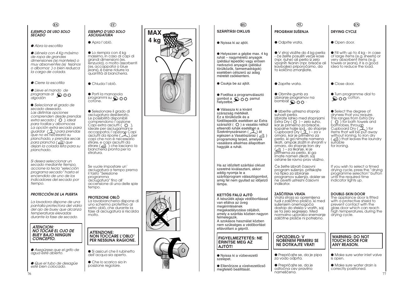 Max 4 kg | Candy GO4W464-80 User Manual | Page 39 / 49