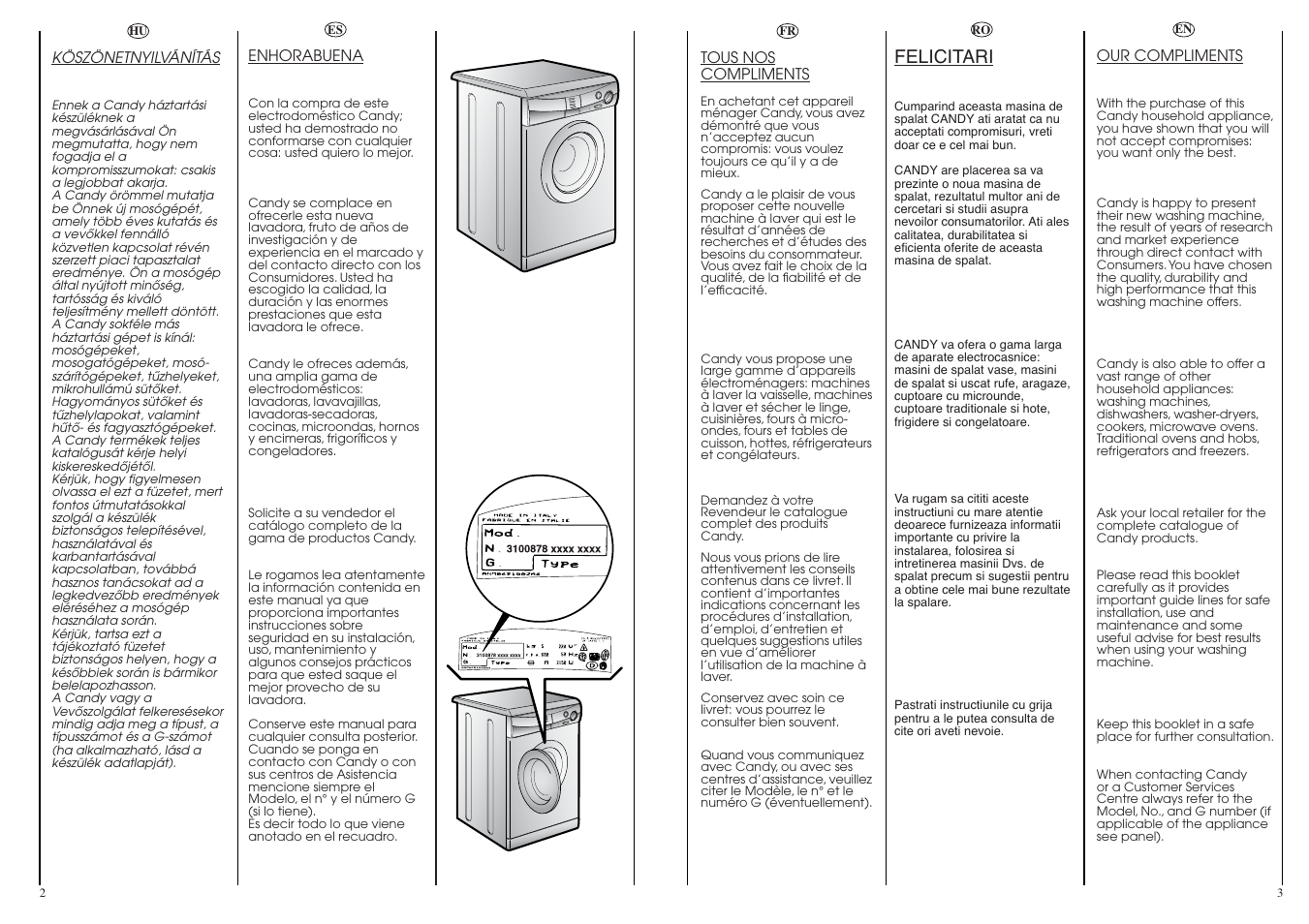 Felicitari | Candy CN 43 User Manual | Page 2 / 33