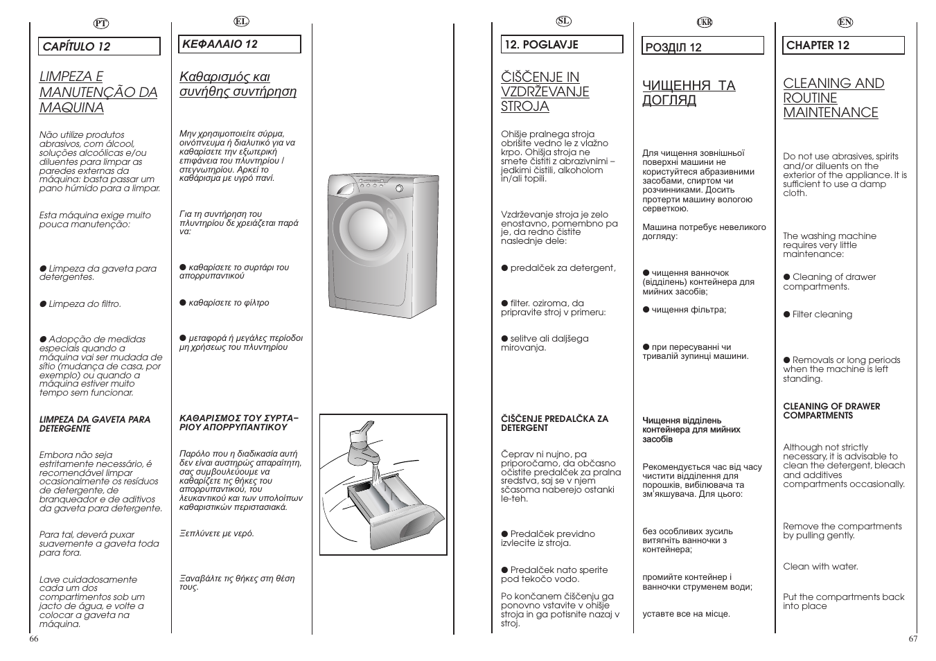 Limpeza e manutenção da maquina, Âi·âenje in vzdrîevanje stroja, Чèùåííß та догляд | Cleaning and routine maintenance | Candy GO68-18S User Manual | Page 34 / 41