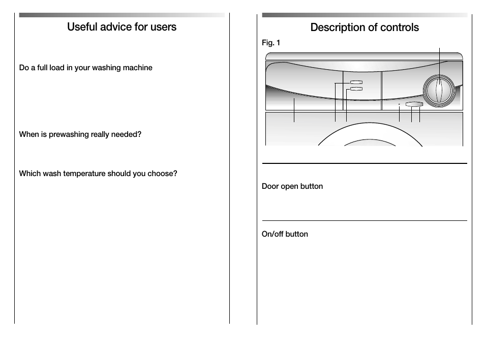 Cg b, Useful advice for users, Description of controls | Candy CN 450 UK User Manual | Page 4 / 17
