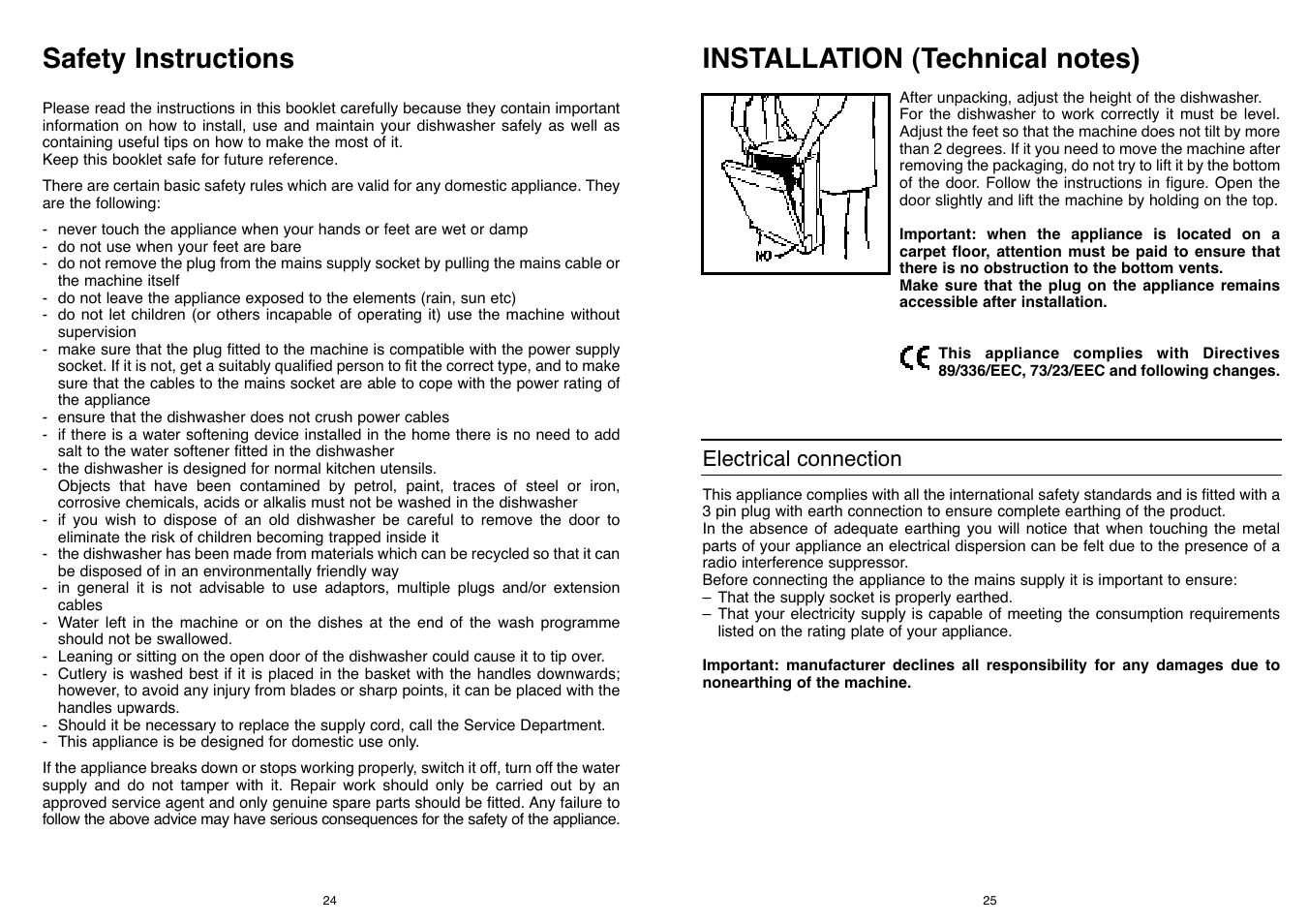 Safety instructions, Electrical connection | Candy DFI 95 T User Manual | Page 13 / 77