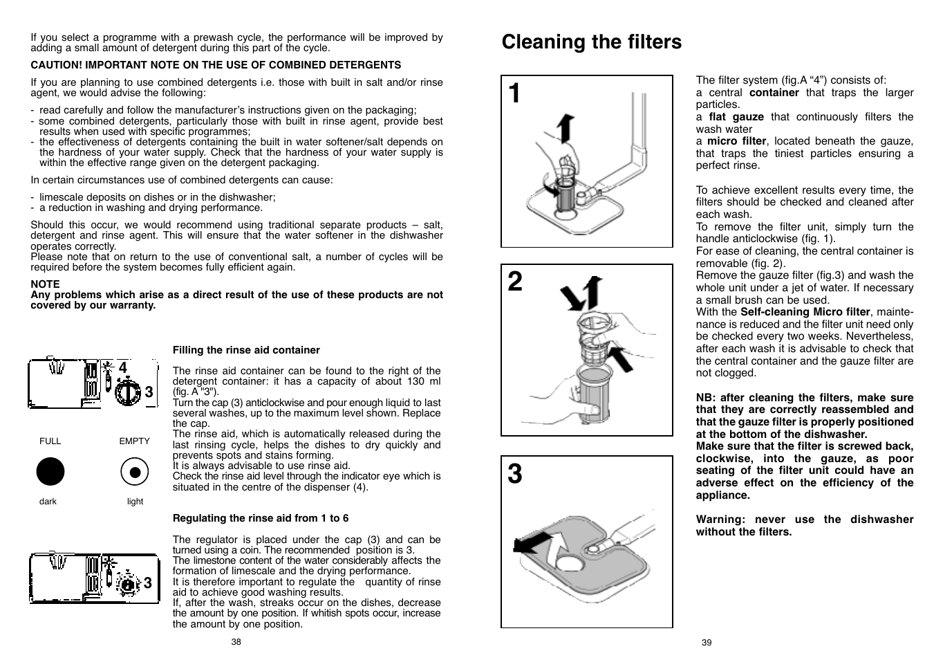 Cleaning the filters | Candy DFI 95 T User Manual | Page 20 / 77