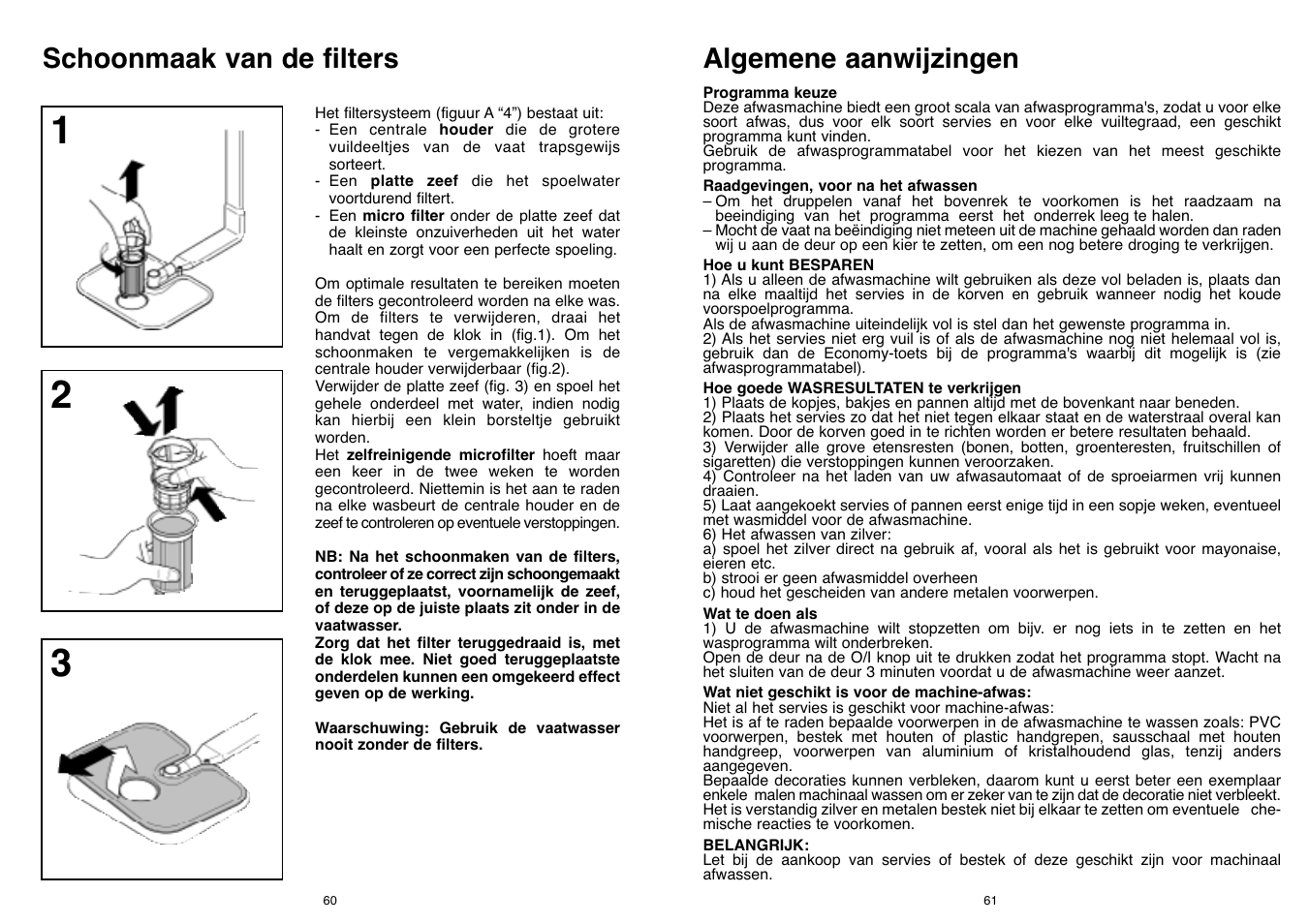 Schoonmaak van de filters, Algemene aanwijzingen | Candy DFI 95 T User Manual | Page 31 / 77