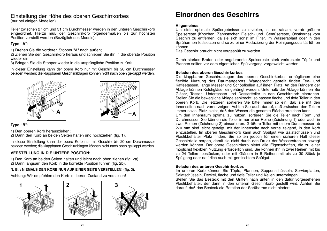 Einordnen des geschirrs, Einstellung der höhe des oberen geschirrkorbes | Candy DFI 95 T User Manual | Page 37 / 77