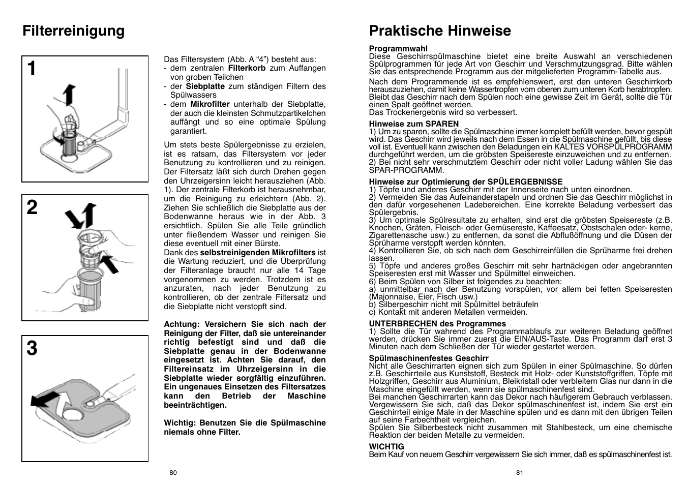 Praktische hinweise, Filterreinigung | Candy DFI 95 T User Manual | Page 41 / 77