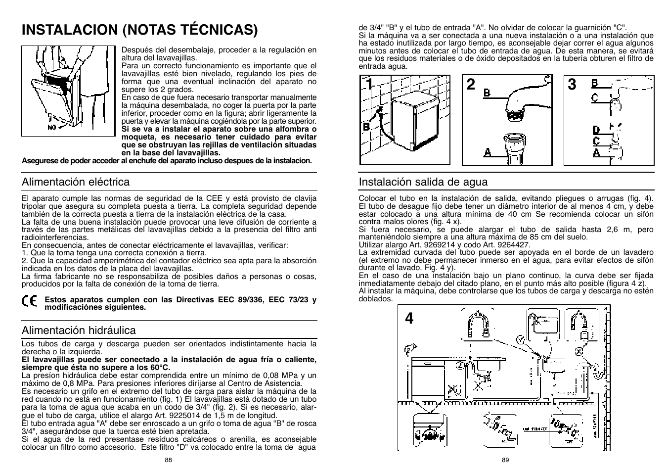 Instalacion (notas técnicas) | Candy DFI 95 T User Manual | Page 45 / 77