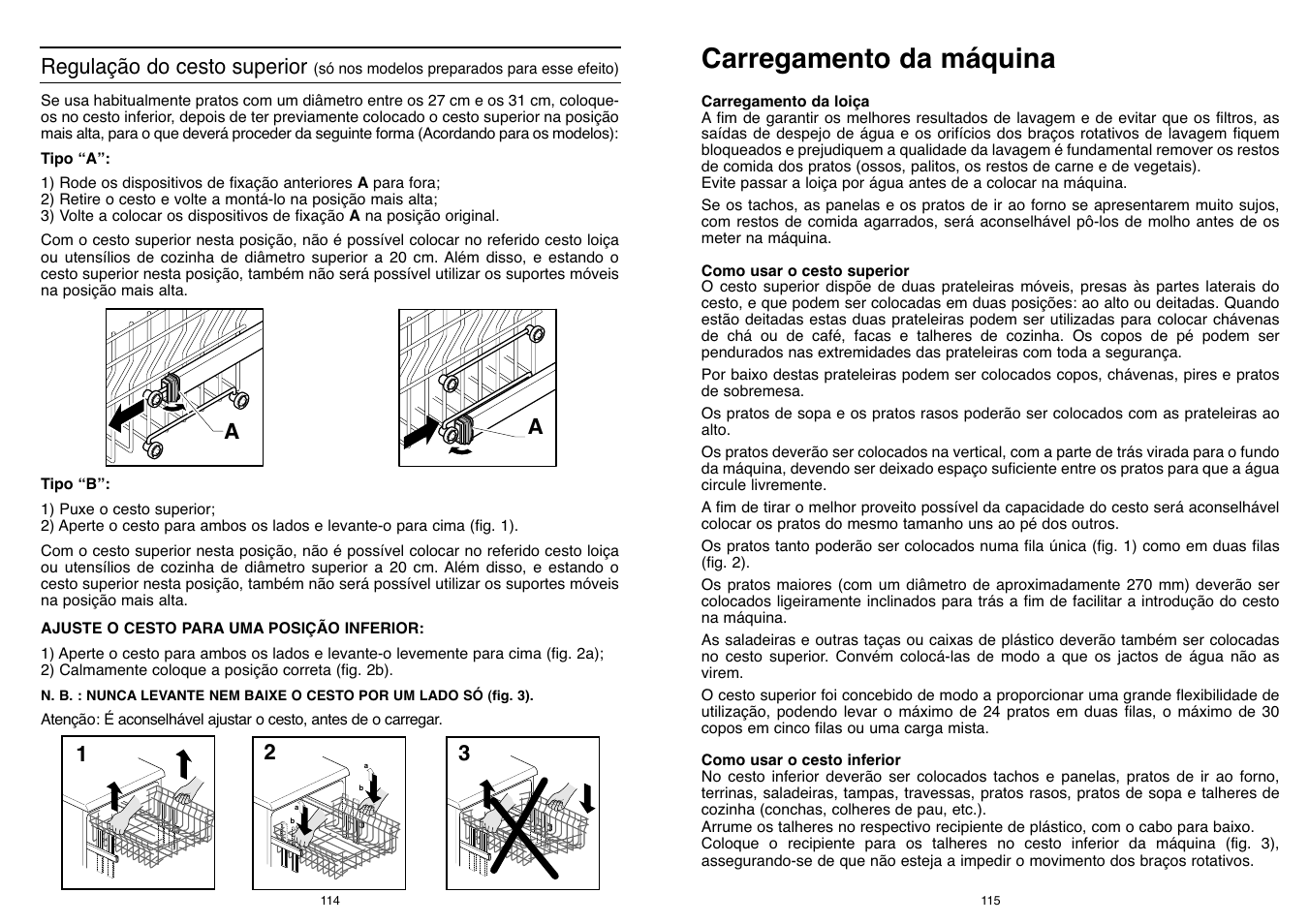 Carregamento da máquina, Regulação do cesto superior | Candy DFI 95 T User Manual | Page 58 / 77