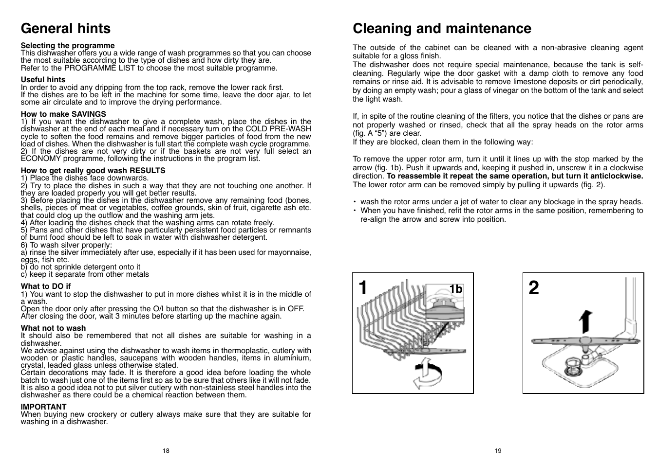 Cleaning and maintenance, General hints | Candy LS DFI 50 UK User Manual | Page 10 / 17