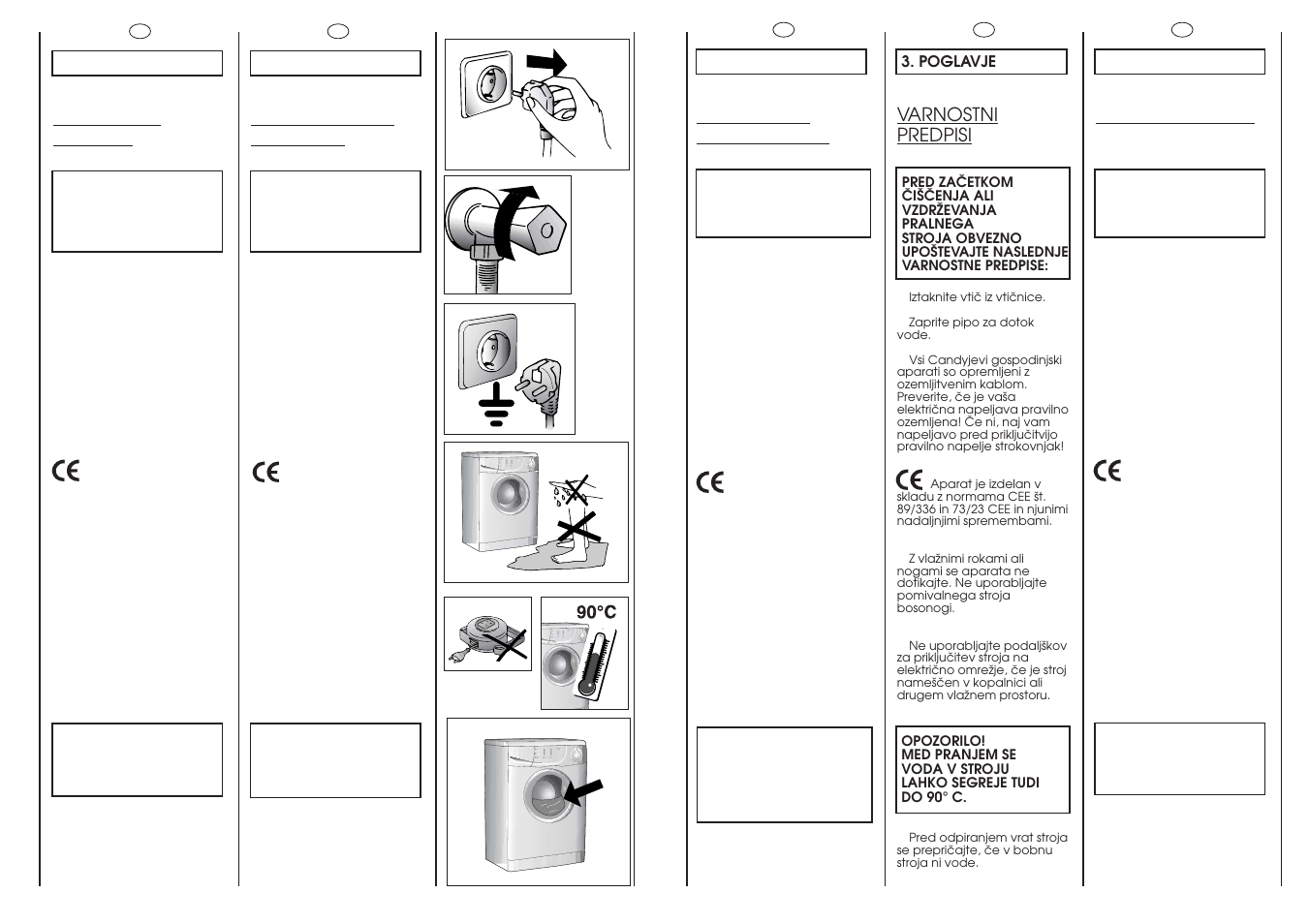 Prescrizioni di sicurezza, Mesures de securite, Sicherheits- vorschriften | Safety measures, Varnostni predpisi | Candy WD ALISE' CMD126-04S User Manual | Page 6 / 49