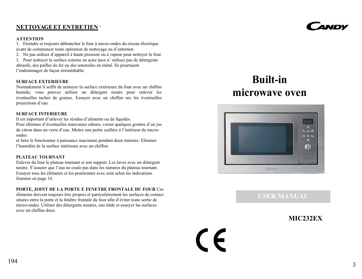 Built-in microwave oven | Candy FM MIC 232 EX User Manual | Page 3 / 98