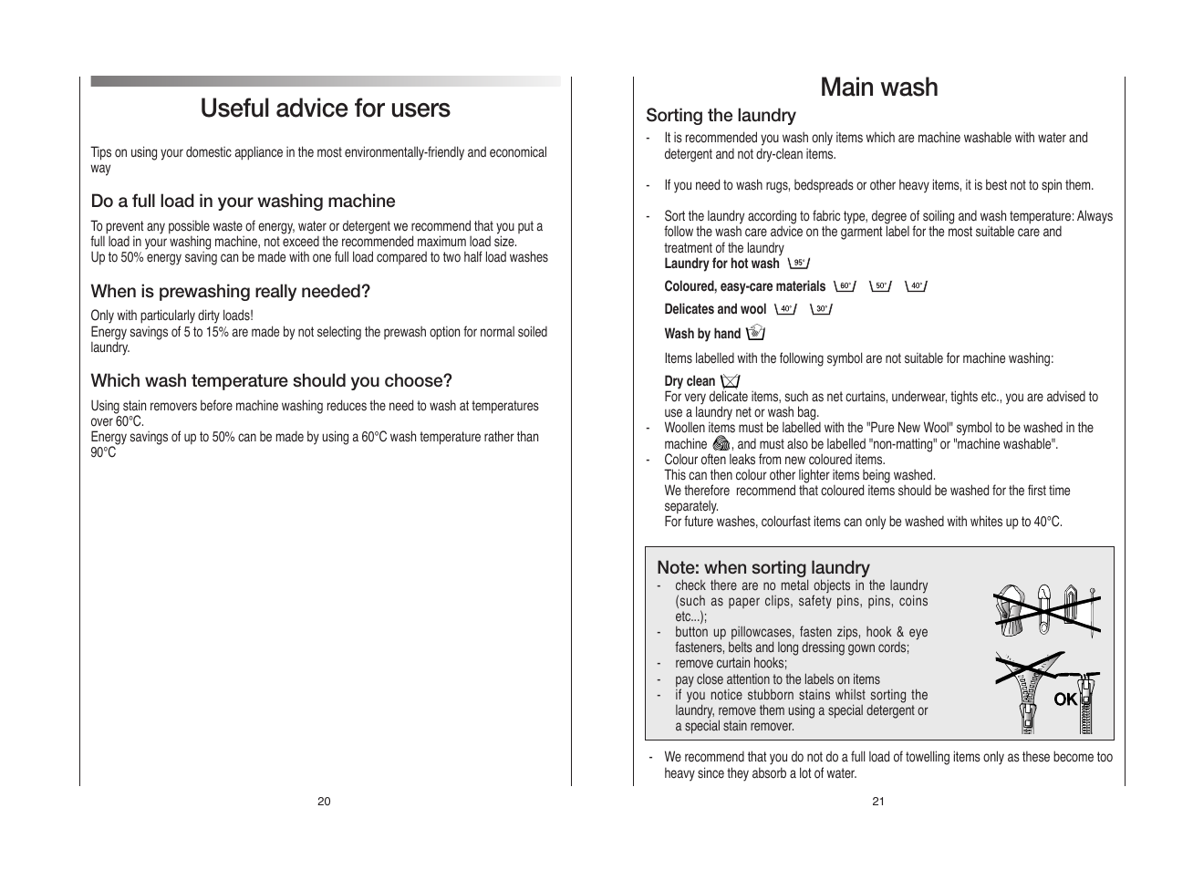 Main wash, Useful advice for users | Candy GO FS272-80 User Manual | Page 11 / 17
