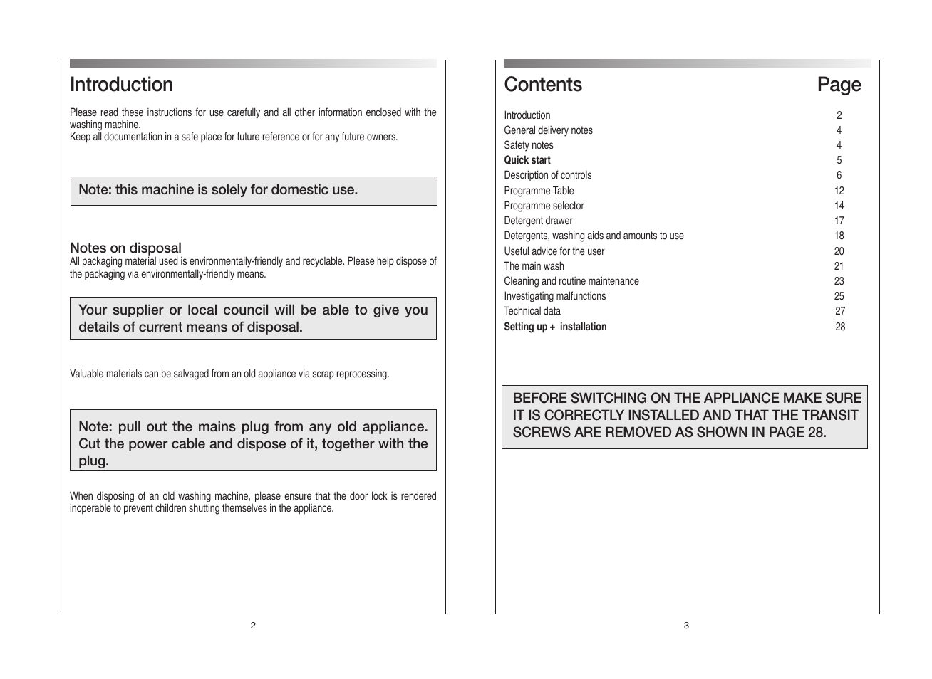 Contents page, Introduction | Candy GO FS272-80 User Manual | Page 2 / 17