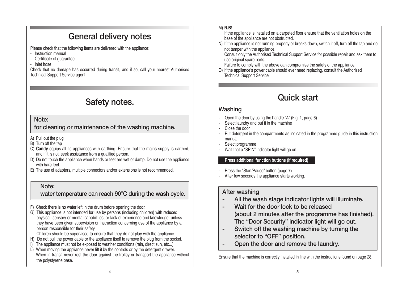 Quick start | Candy GO FS272-80 User Manual | Page 3 / 17