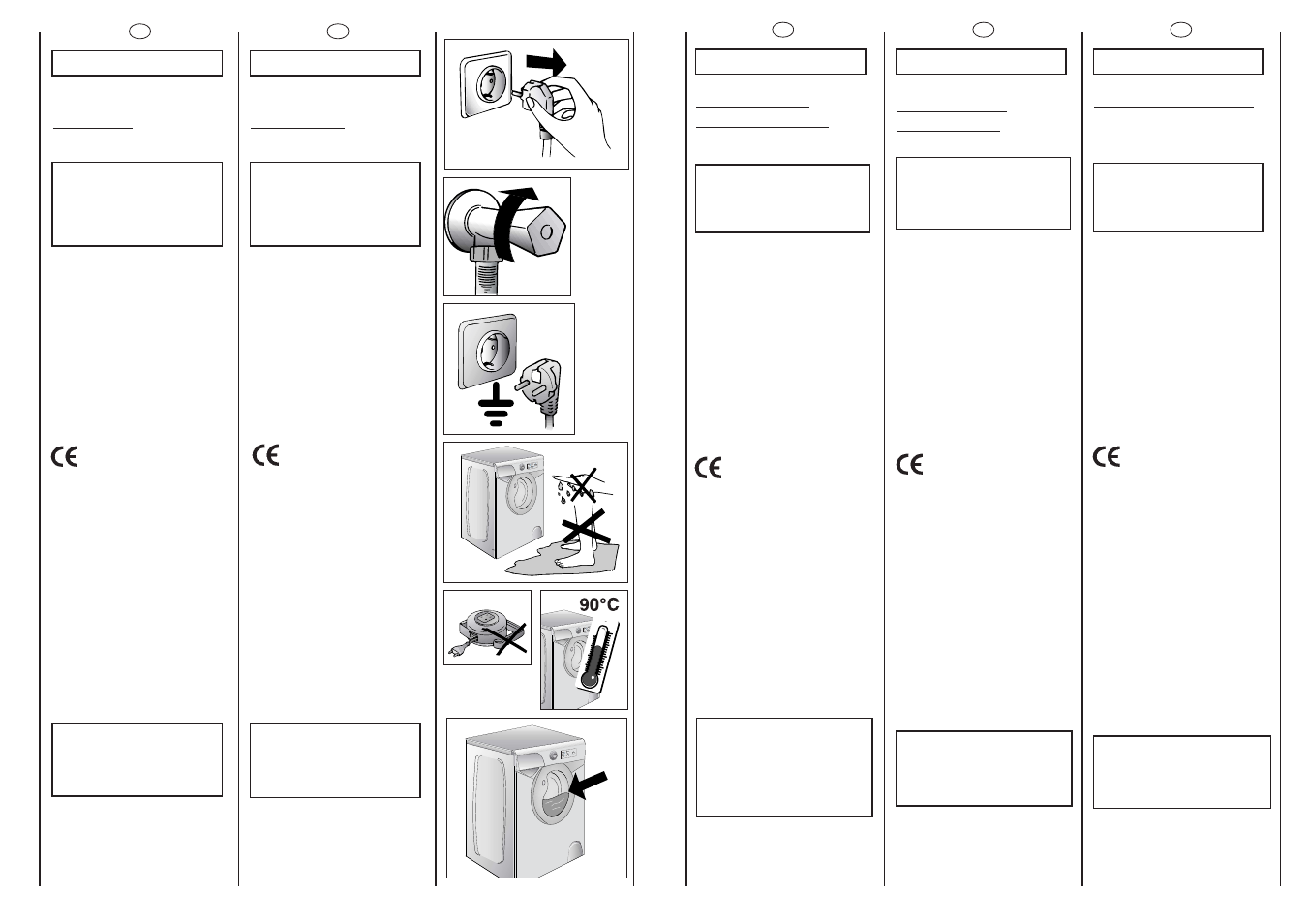 Prescrizioni di sicurezza, Mesures de securite, Sicherheits- vorschriften | Safety measures, Normas de seguridad | Candy WA 1035EF User Manual | Page 5 / 37