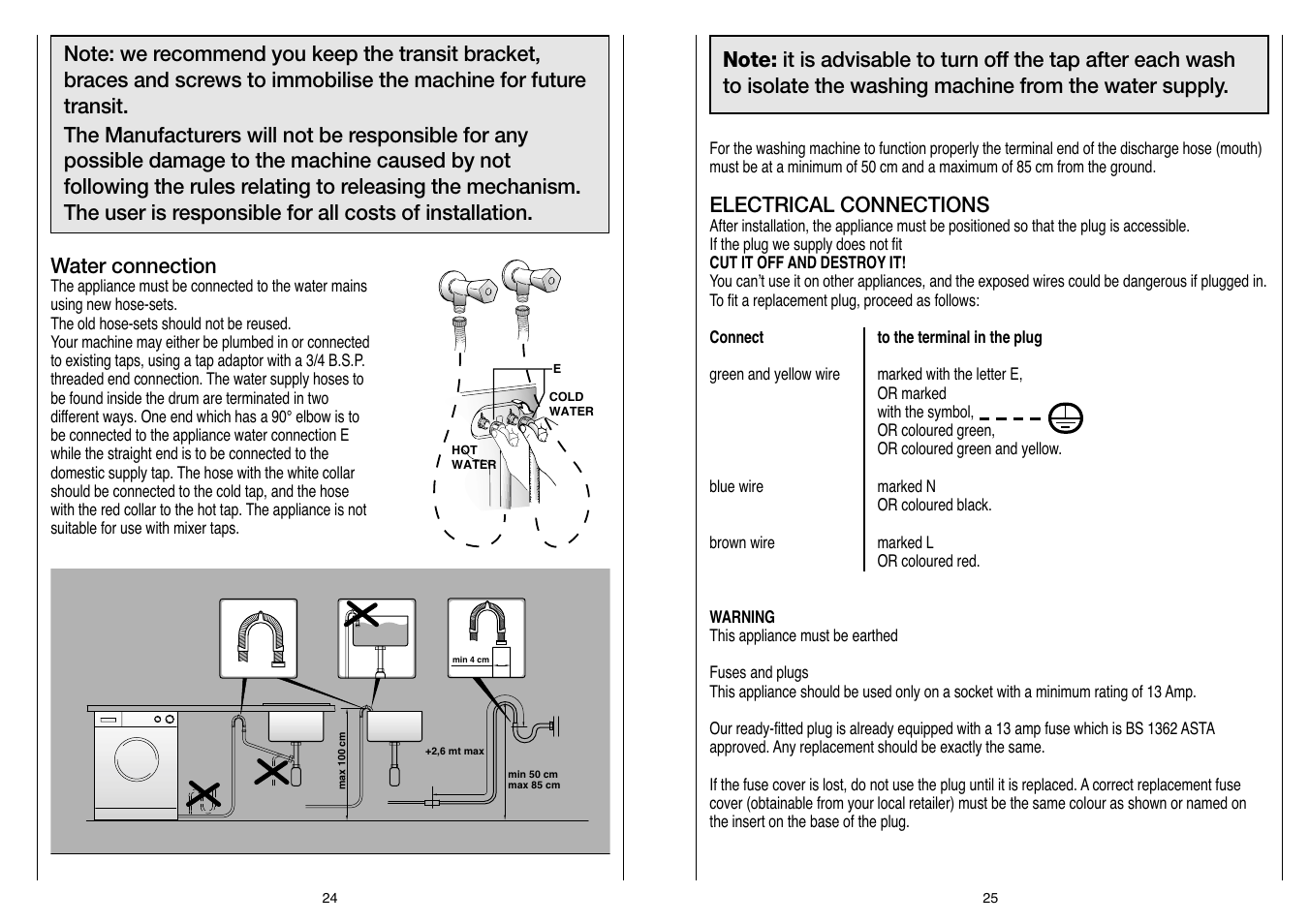 Electrical connections | Candy CN 105 T User Manual | Page 13 / 17