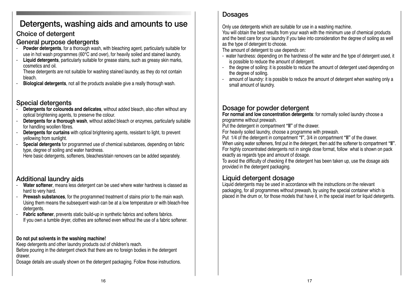 Detergents, washing aids and amounts to use | Candy CN 105 T User Manual | Page 9 / 17