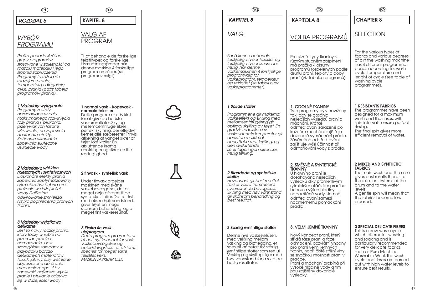 Selection, Volba programå, Wyb ó r programu | Valg af program, Valg | Candy CS1105-16S User Manual | Page 24 / 37