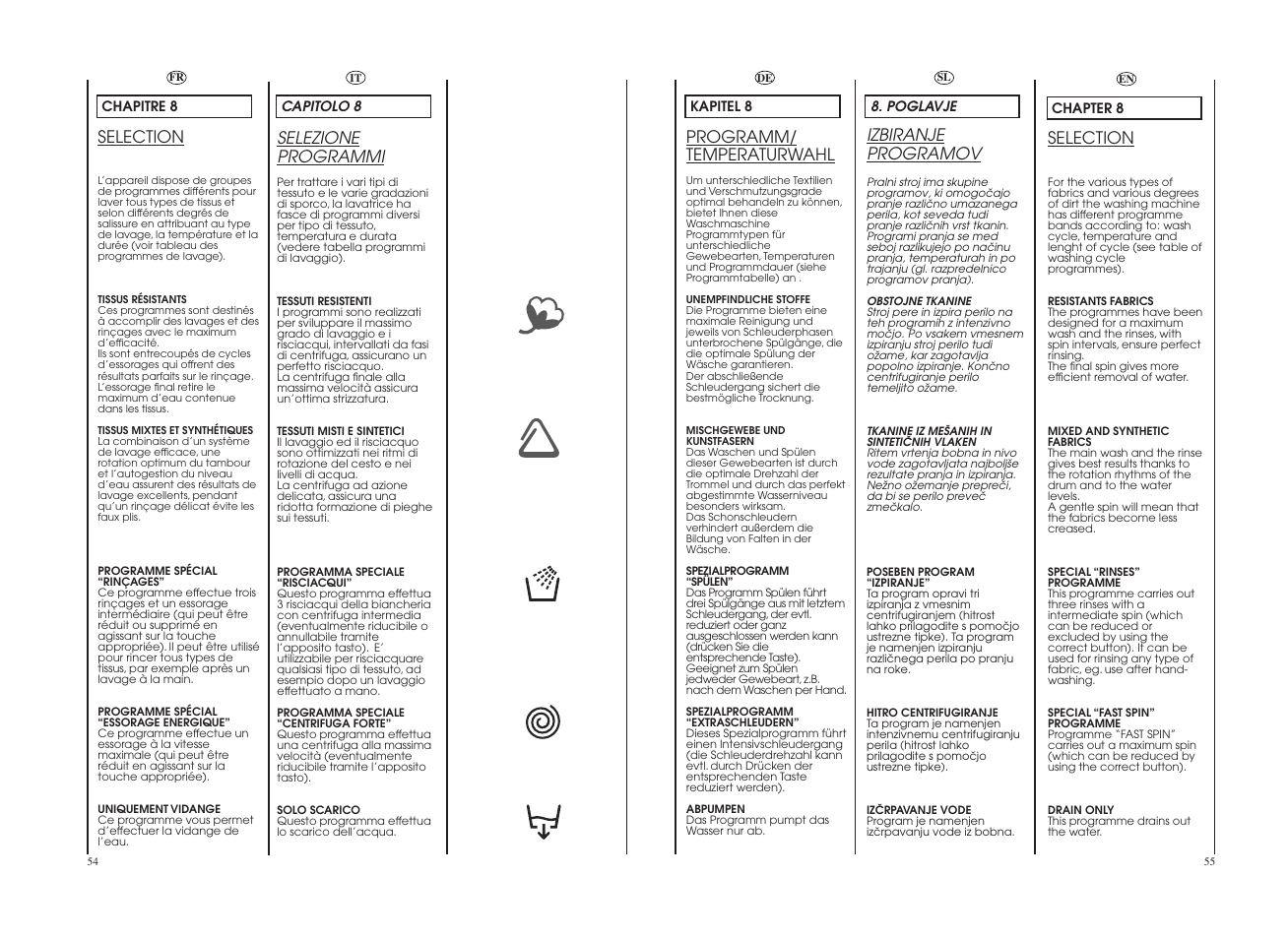 Programm/ temperaturwahl, Selection, Selezione programmi | Izbiranje programov | Candy GO W465D-UK User Manual | Page 28 / 49