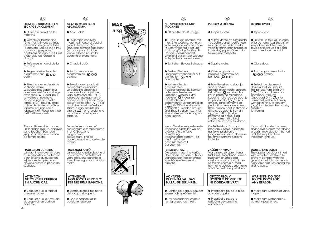 Max 5 kg | Candy GO W465D-UK User Manual | Page 39 / 49