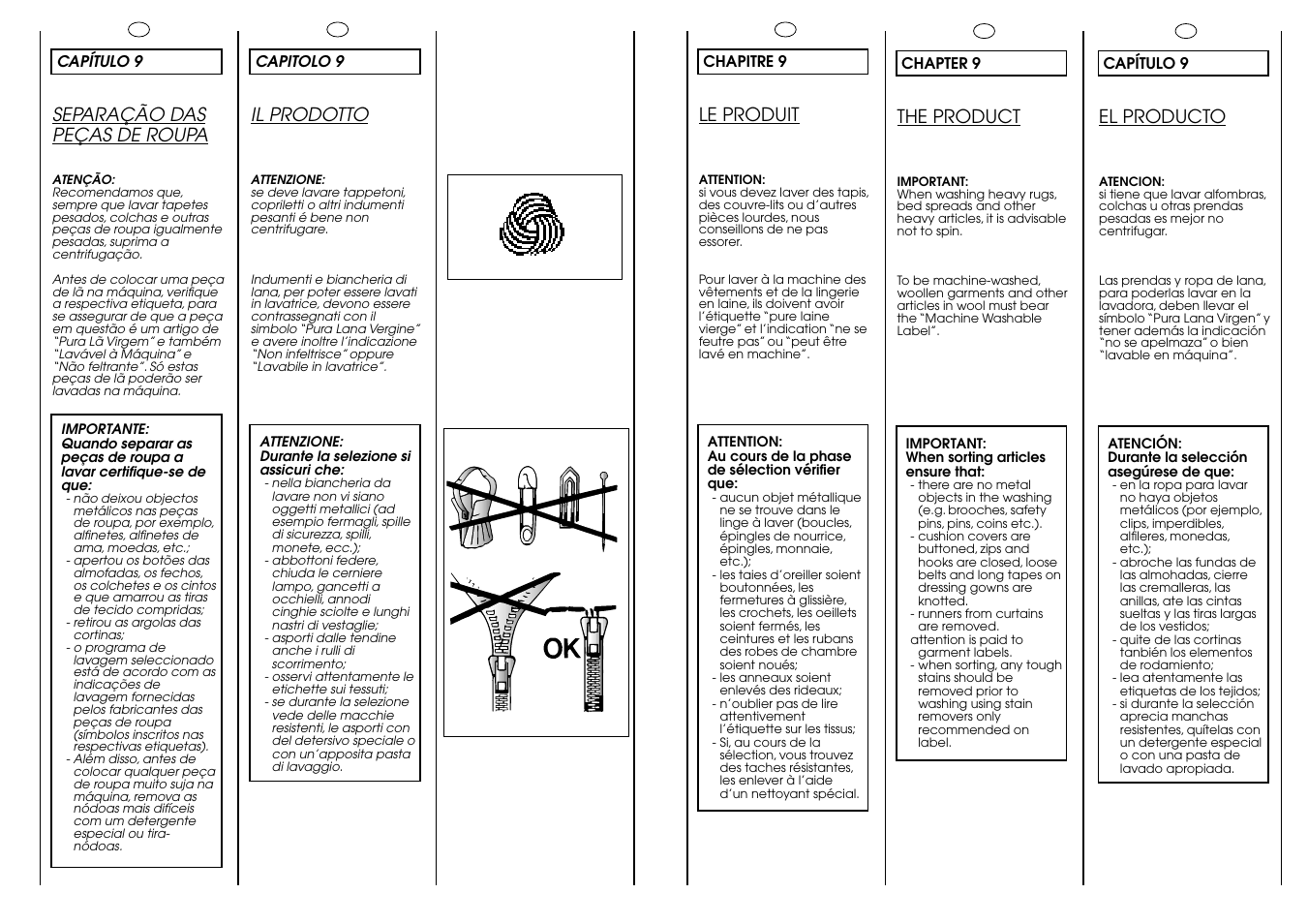 Il prodotto, Le produit, The product | El producto, Separação das peças de roupa | Candy CJ 534__D User Manual | Page 19 / 33