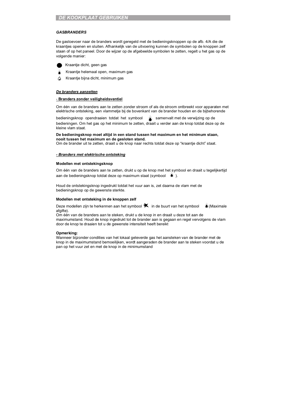 De kookplaat gebruiken | Candy PL 40 X User Manual | Page 31 / 102