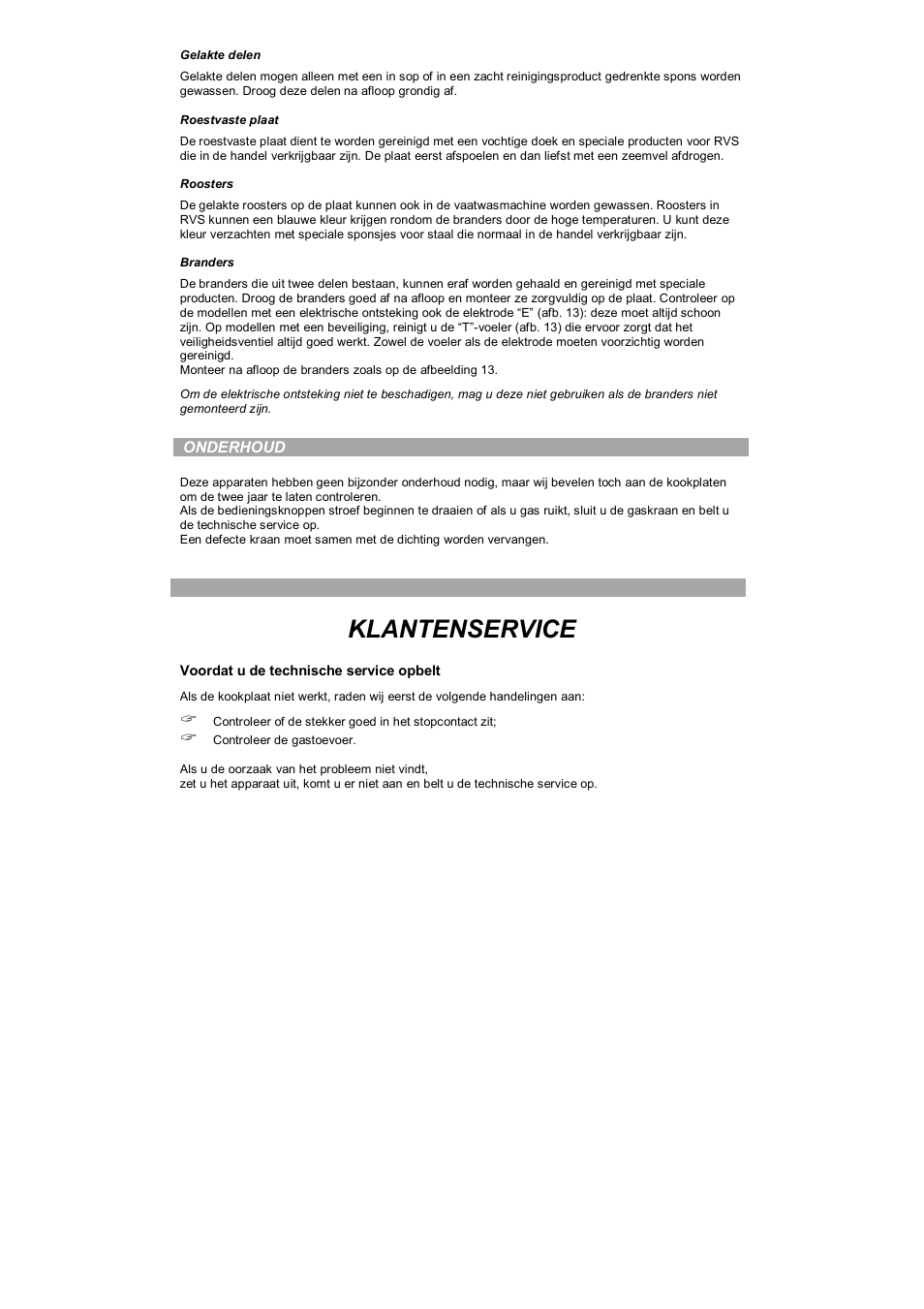 Klantenservice | Candy PL 40 X User Manual | Page 36 / 102