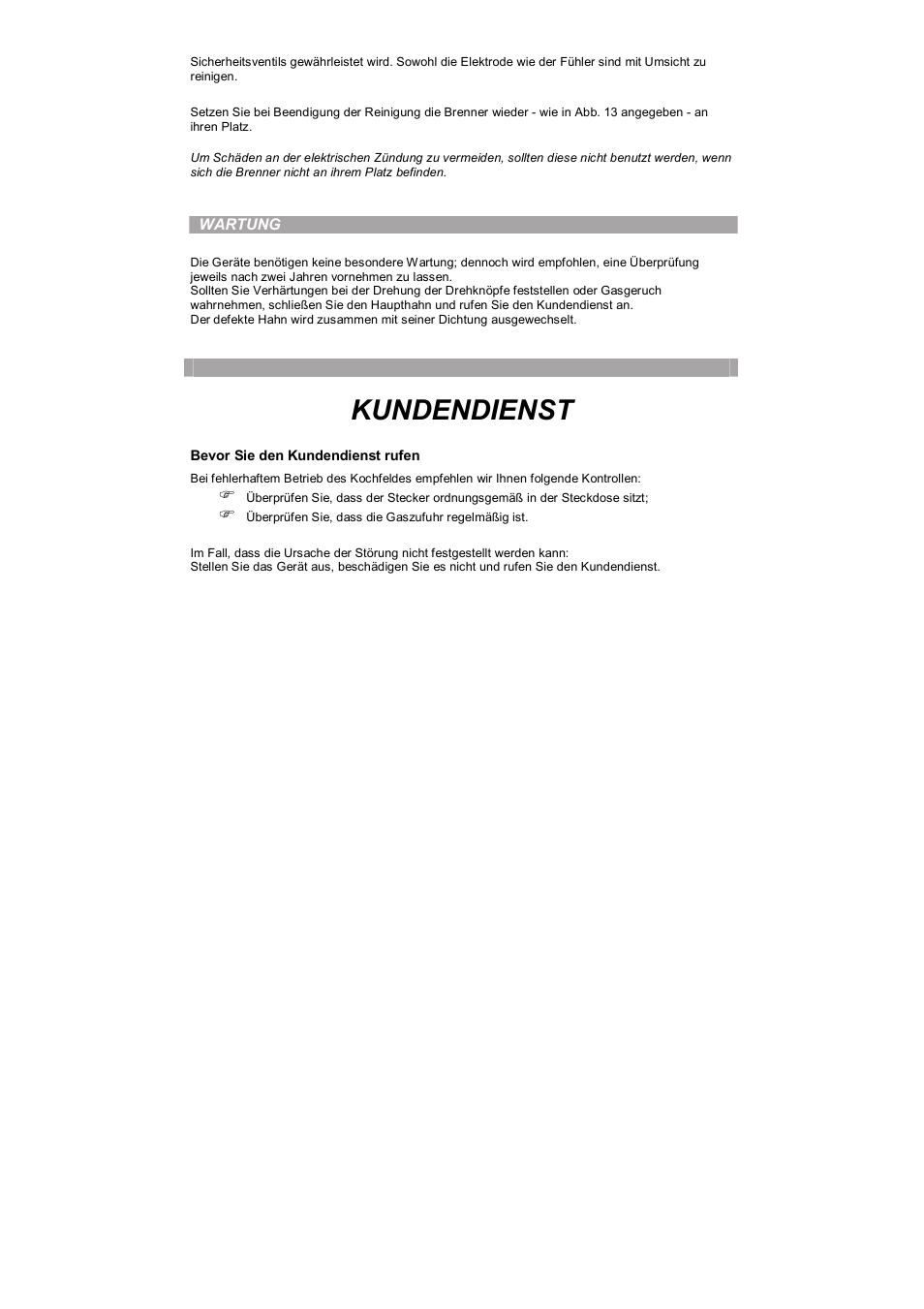 Kundendienst | Candy PL 40 X User Manual | Page 47 / 102