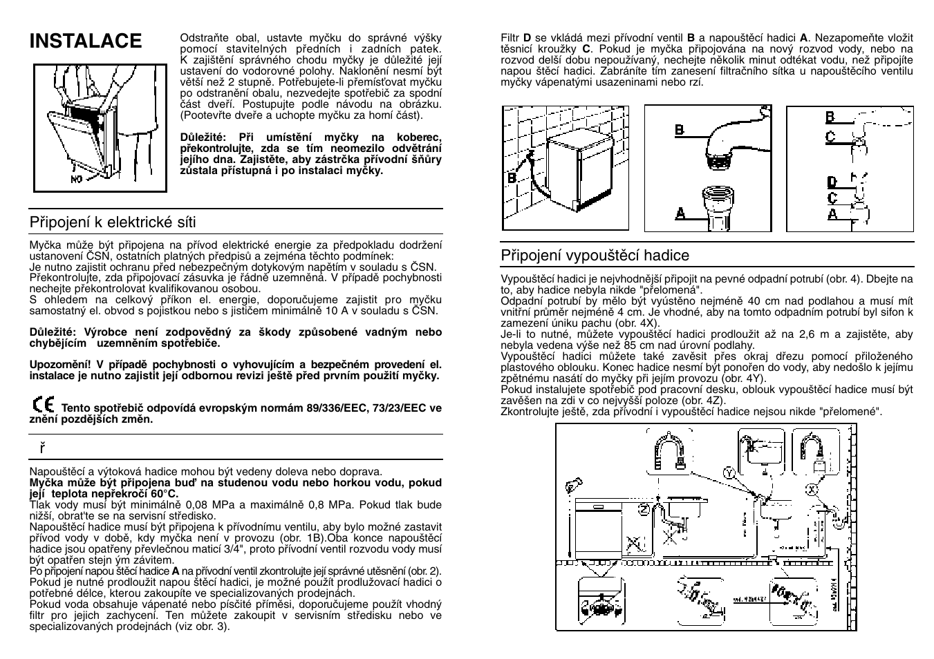 Instalace | Candy CD 801 T User Manual | Page 45 / 65