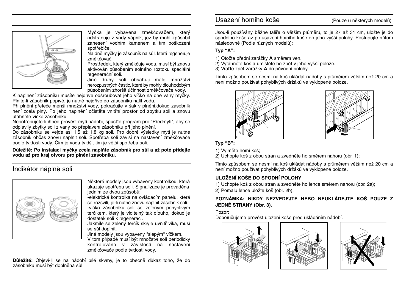Dávkování soli, Indikátor náplnû soli, Usazení horního ko‰e | Candy CD 801 T User Manual | Page 47 / 65