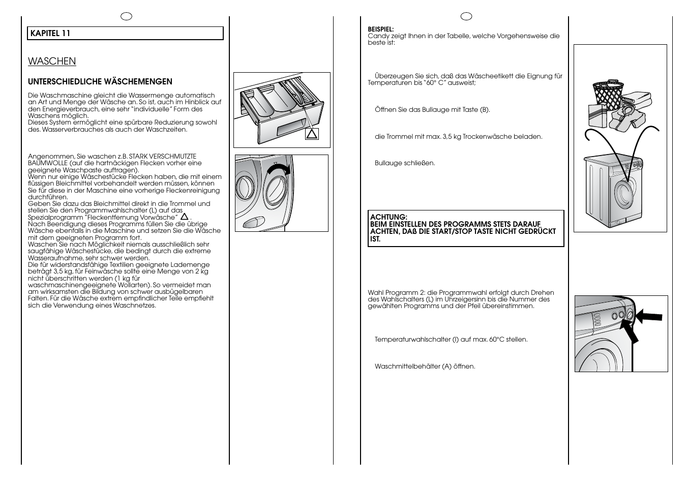 60° c 3,5 kg max | Candy HOLIDAY 1000 User Manual | Page 12 / 67