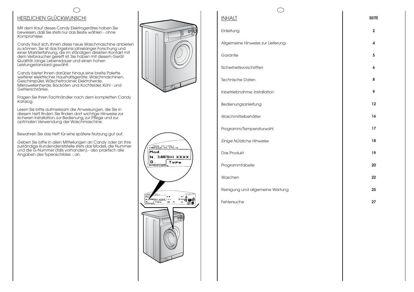 Candy HOLIDAY 1000 User Manual | Page 2 / 67