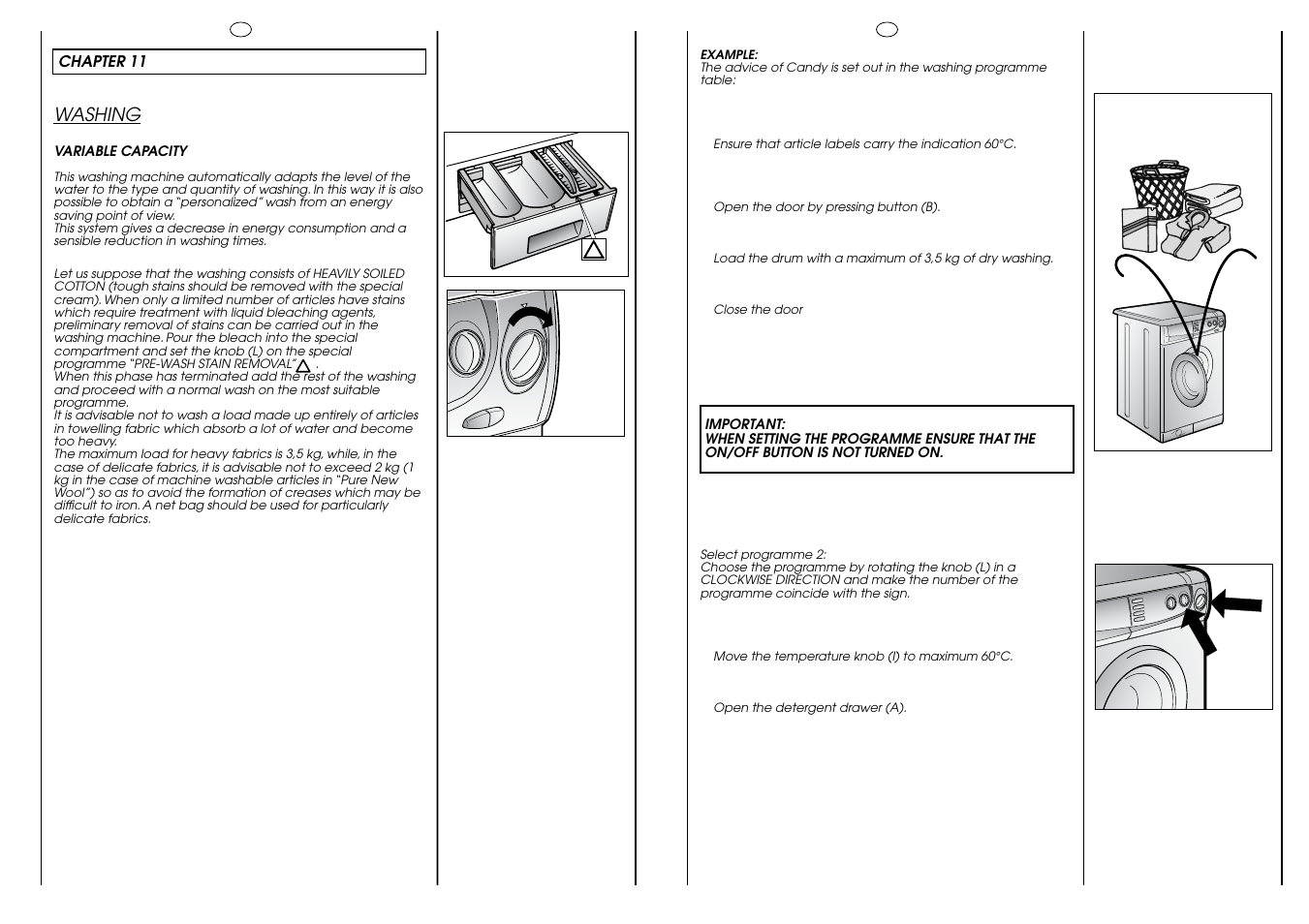 60° c 3,5 kg max | Candy HOLIDAY 1000 User Manual | Page 25 / 67