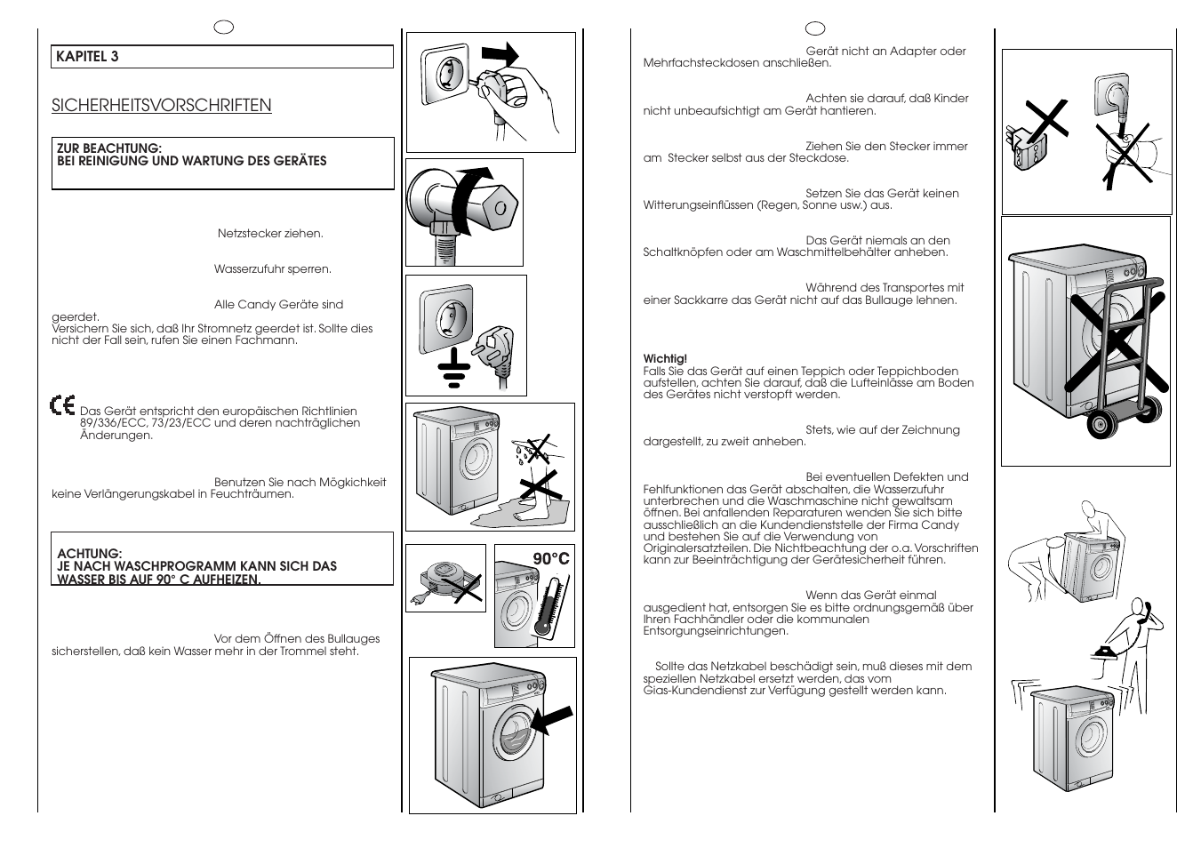 Sicherheitsvorschriften | Candy HOLIDAY 1000 User Manual | Page 4 / 67