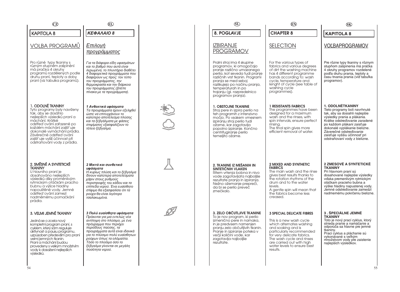 Izbiranje programov, Voªbaprogramov, Volba programå | Selection | Candy GO4 1262D__1-16S User Manual | Page 28 / 41