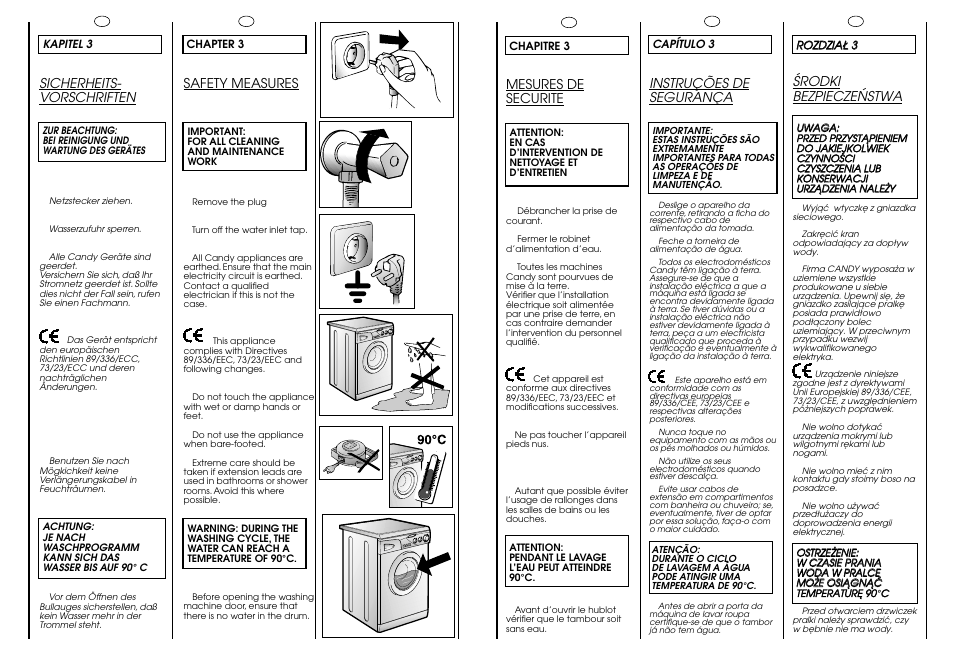 Instruções de segurança, Mesures de securite, Sicherheits- vorschriften | Érodki bezpieczeñstwa, Safety measures | Candy CJ 643 T User Manual | Page 6 / 33