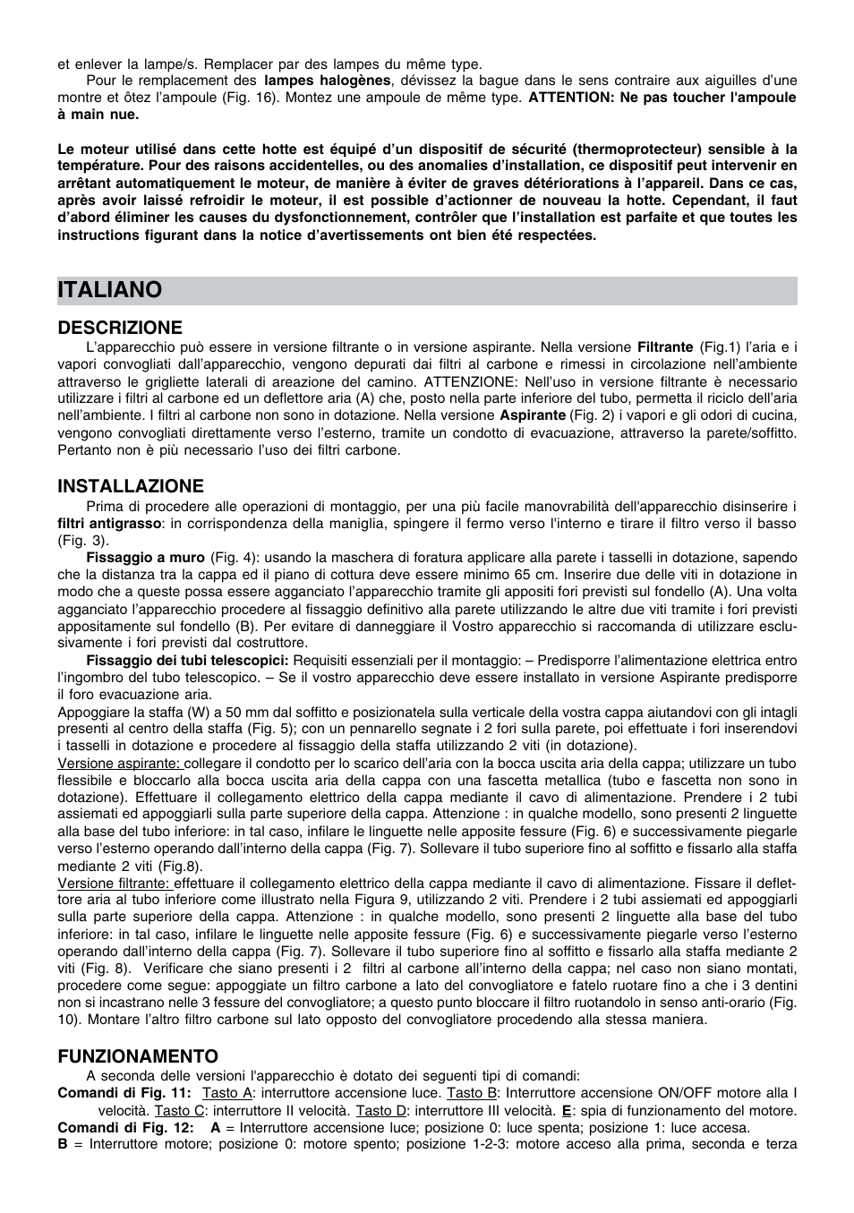 Italiano, Descrizione, Installazione | Funzionamento | Candy CEC 91 X User Manual | Page 7 / 16