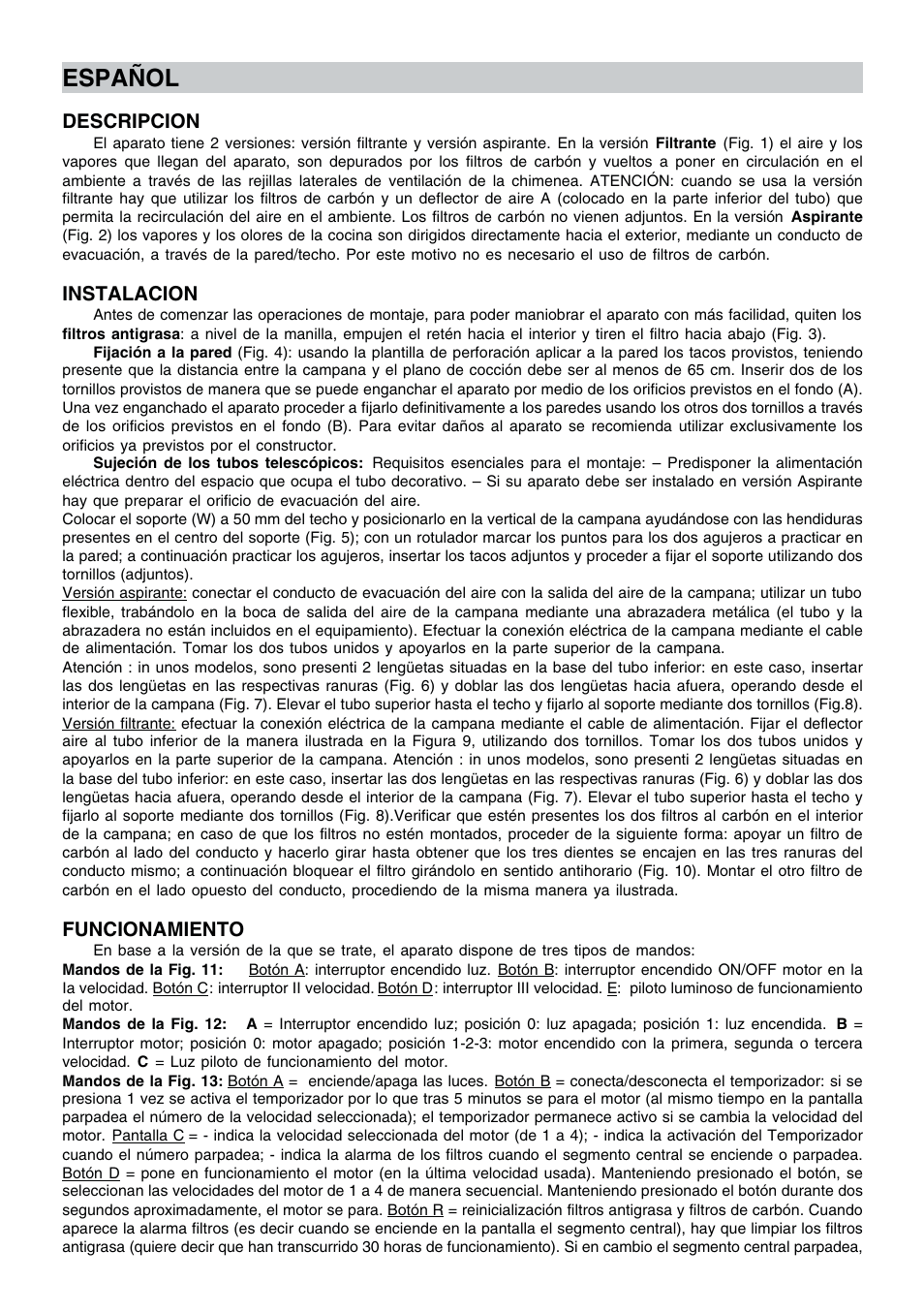 Español | Candy CEC 91 X User Manual | Page 9 / 16