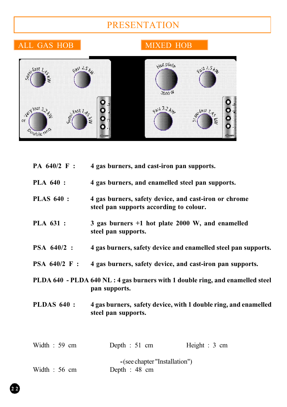 Presentation, All gas hob tout gaz mixed hob | Candy PSA 640__1 FGH User Manual | Page 3 / 18