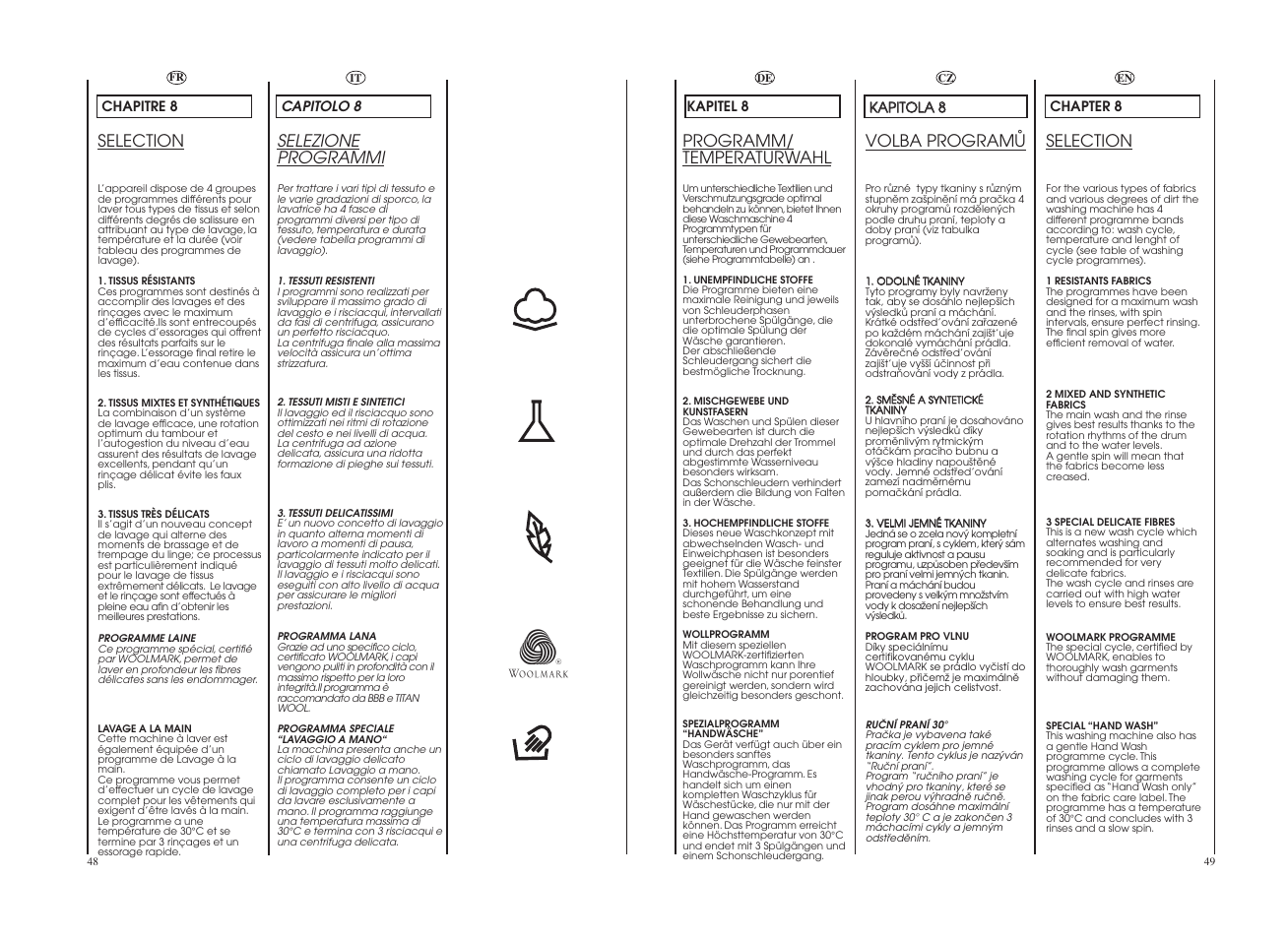 Selection, Programm/ temperaturwahl, Selezione programmi | Volba programå | Candy CO 127DF-16S User Manual | Page 25 / 41