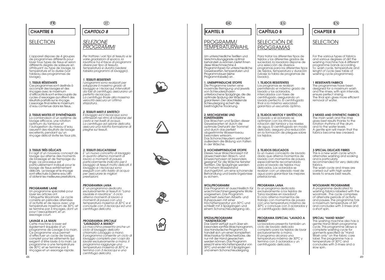 Selection, Programm/ temperaturwahl, Selezione programmi | Selección de programas | Candy GO4 107DF__1-16S User Manual | Page 25 / 41