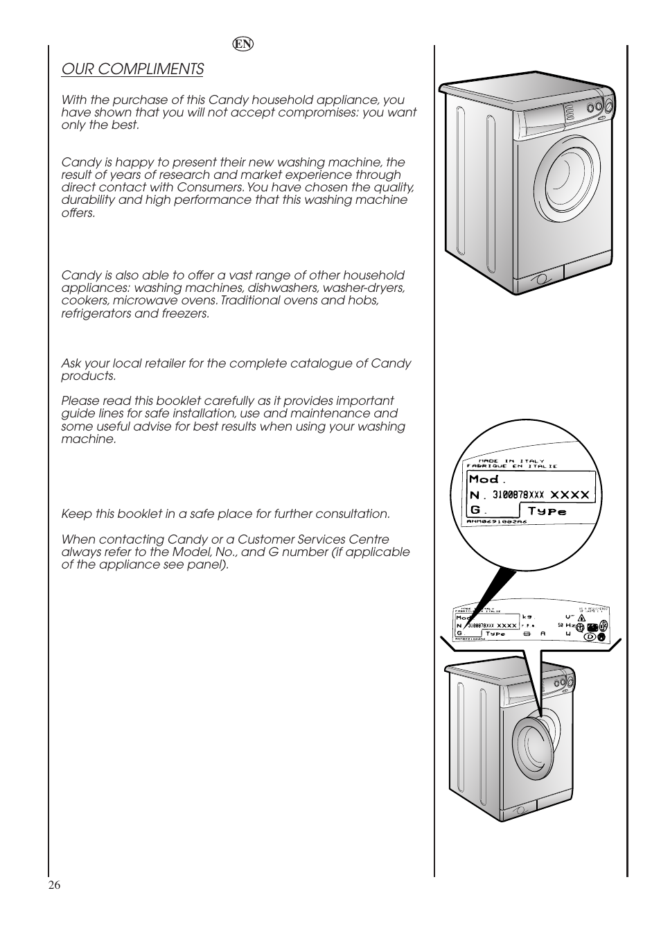 Our compliments | Candy LBHOL 182 User Manual | Page 26 / 80