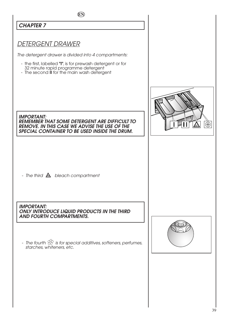 Detergent drawer | Candy LBHOL 182 User Manual | Page 39 / 80