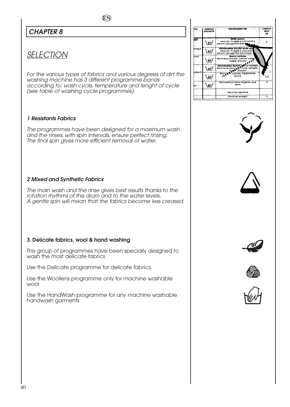 Selection | Candy LBHOL 182 User Manual | Page 40 / 80