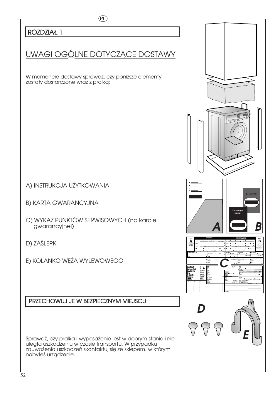 Ab c, Uwagi og ólne dotyczåce dostawy | Candy LBHOL 182 User Manual | Page 52 / 80
